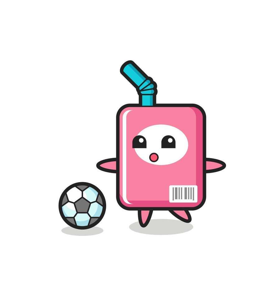 l'illustrazione del cartone animato della scatola del latte sta giocando a calcio vettore