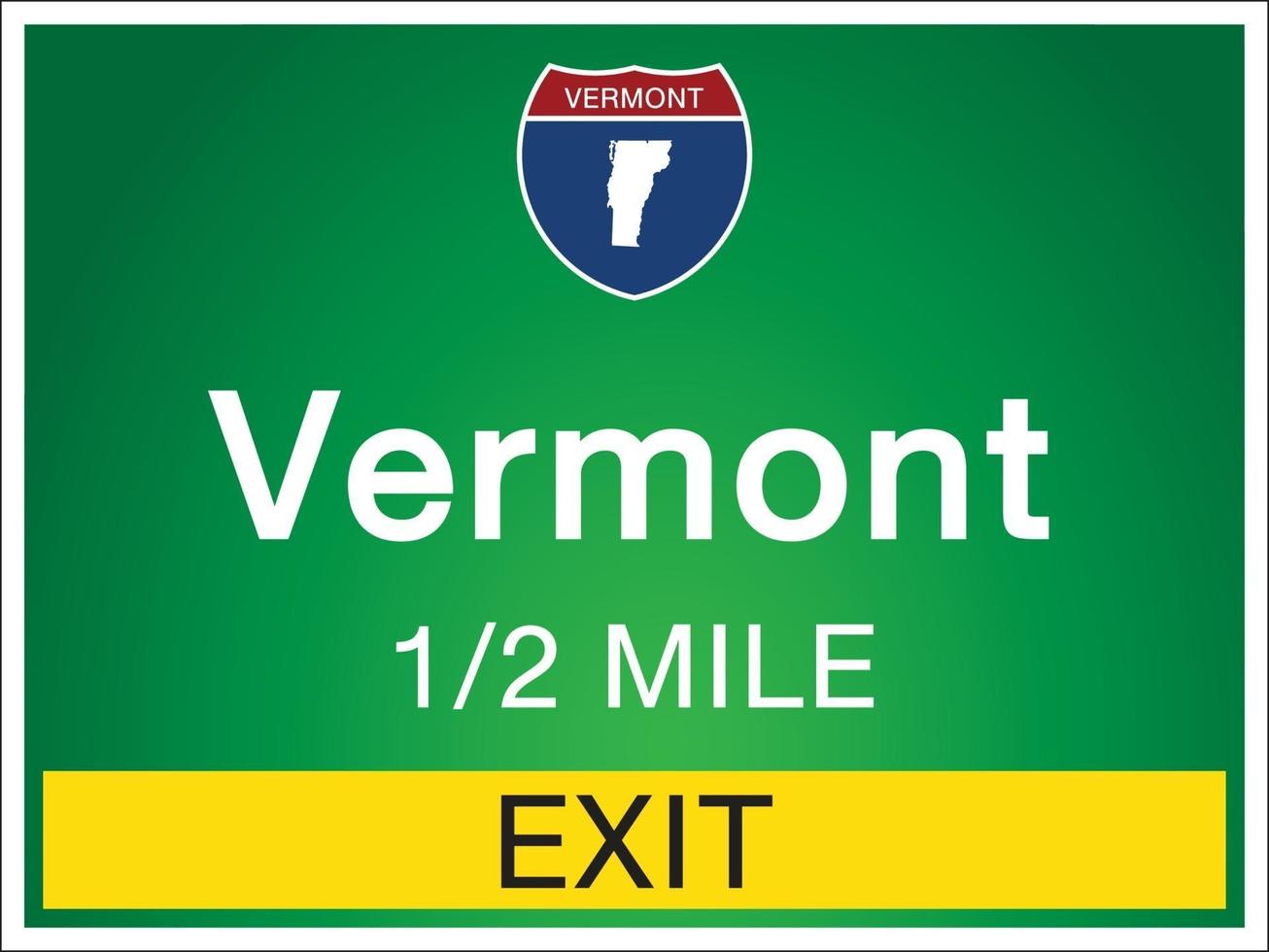 Segnali autostradali prima dell'uscita per il Vermont degli Stati Uniti vettore