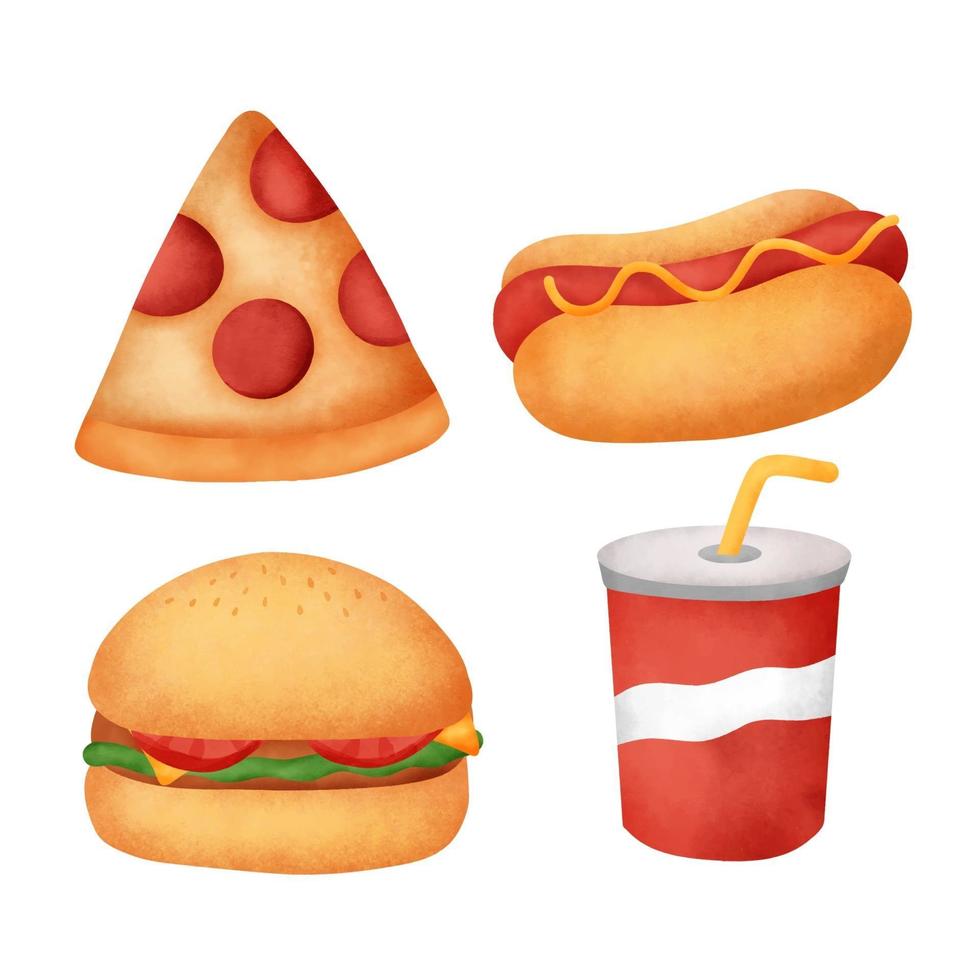 set di fast food disegnato a mano dell'acquerello. vettore