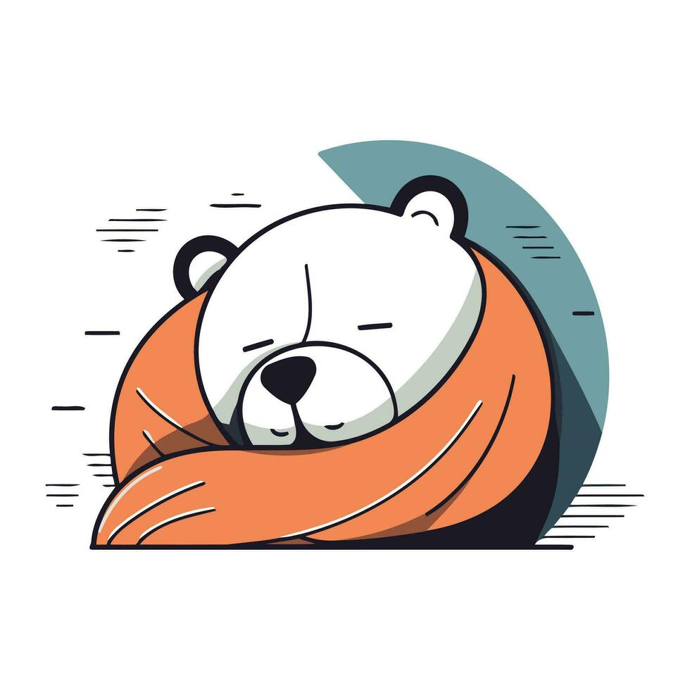 polare orso addormentato nel arancia sciarpa. carino cartone animato carattere. vettore illustrazione.