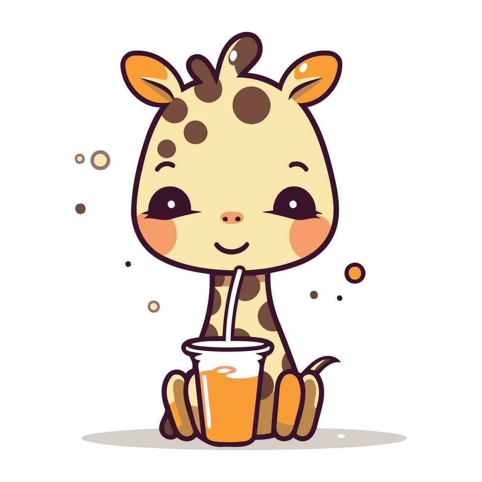 carino giraffa potabile succo. vettore illustrazione nel cartone animato stile.