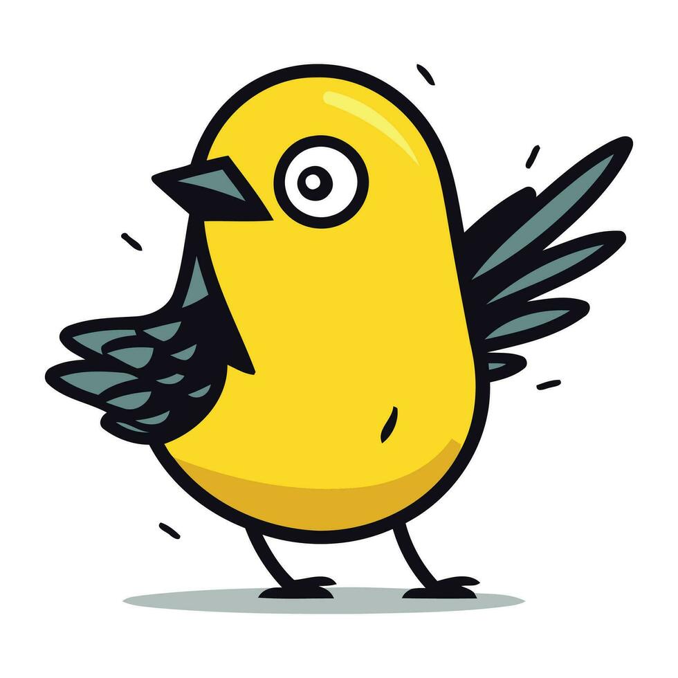 carino poco giallo uccello con Ali. vettore illustrazione nel cartone animato stile.
