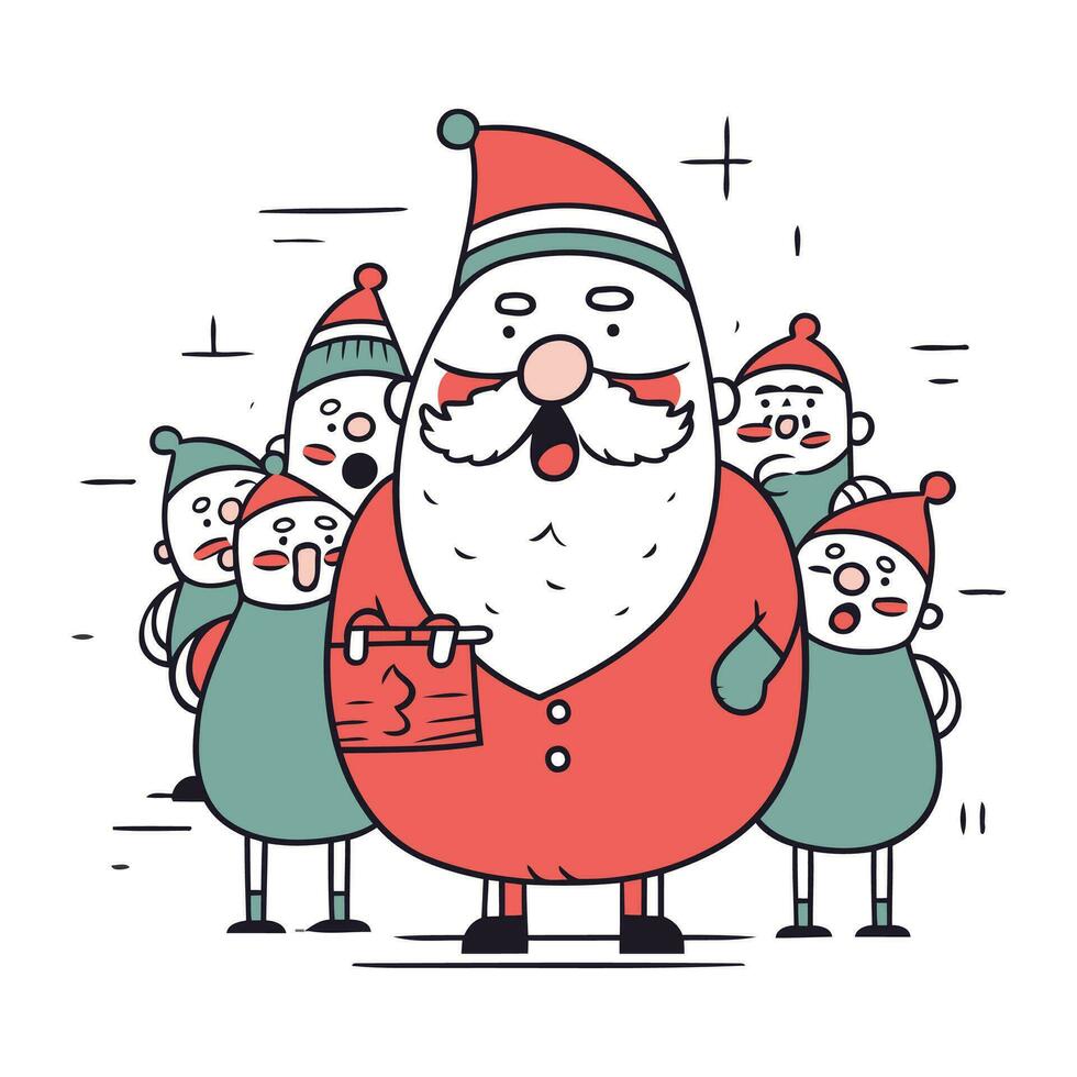 Santa Claus con regali. vettore illustrazione nel scarabocchio stile.