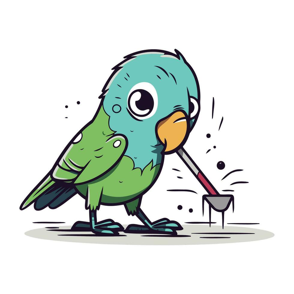 cartone animato verde pappagallo con un' stantuffo. vettore illustrazione.