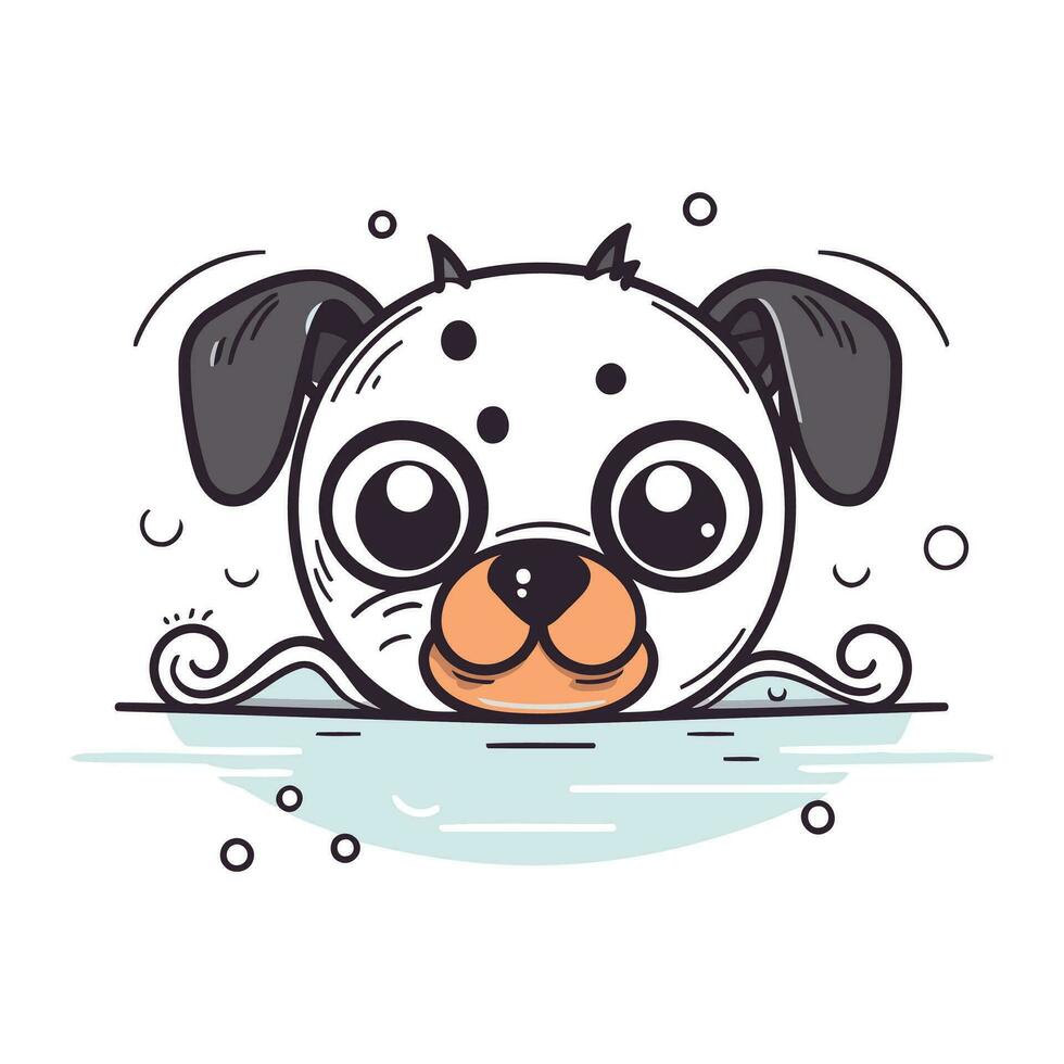 carino cartone animato cane sbirciando su di il acqua. vettore illustrazione.
