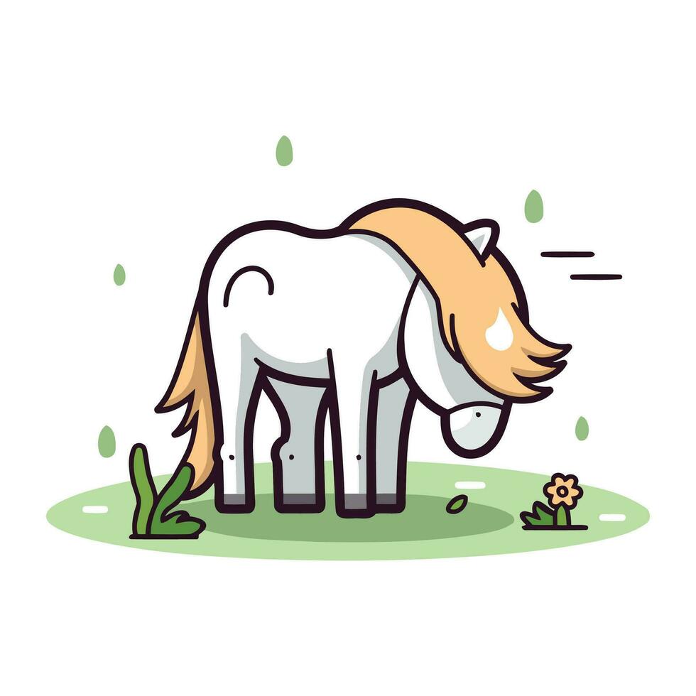vettore illustrazione di un' carino bianca cavallo su un' verde prato.