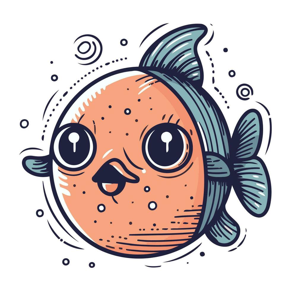 carino cartone animato puffer pesce con occhi e bocca. vettore illustrazione.