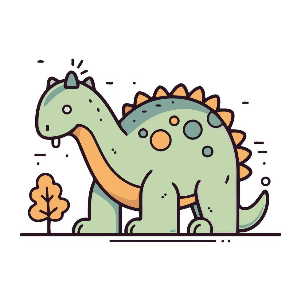 carino dinosauro nel piatto linea stile. vettore illustrazione per bambini.