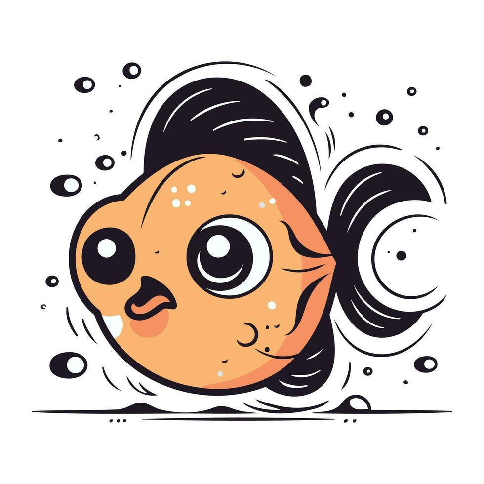 carino divertente pesce con grande occhi. mano disegnato vettore illustrazione.