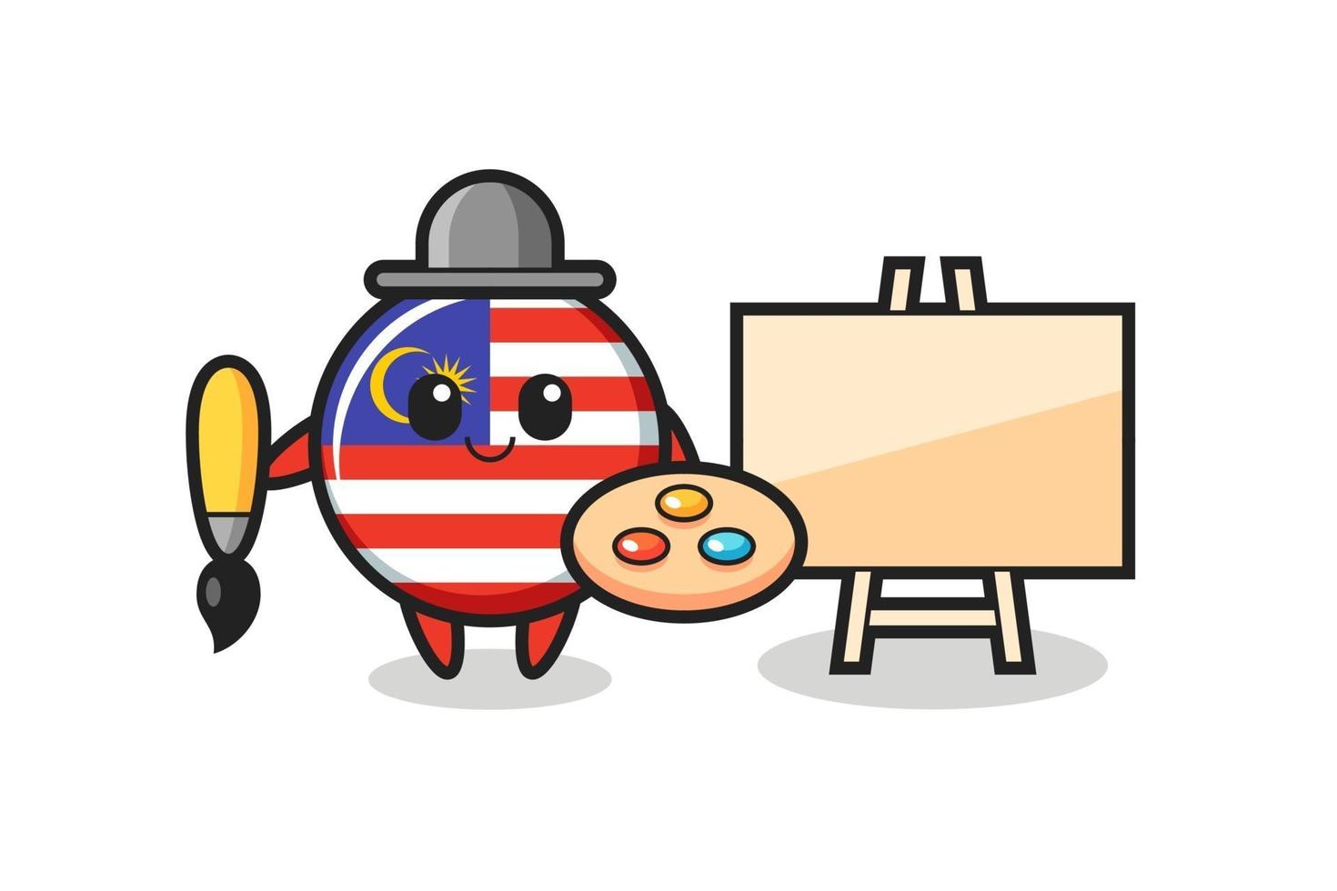 illustrazione della mascotte del distintivo della bandiera della Malesia come pittore vettore