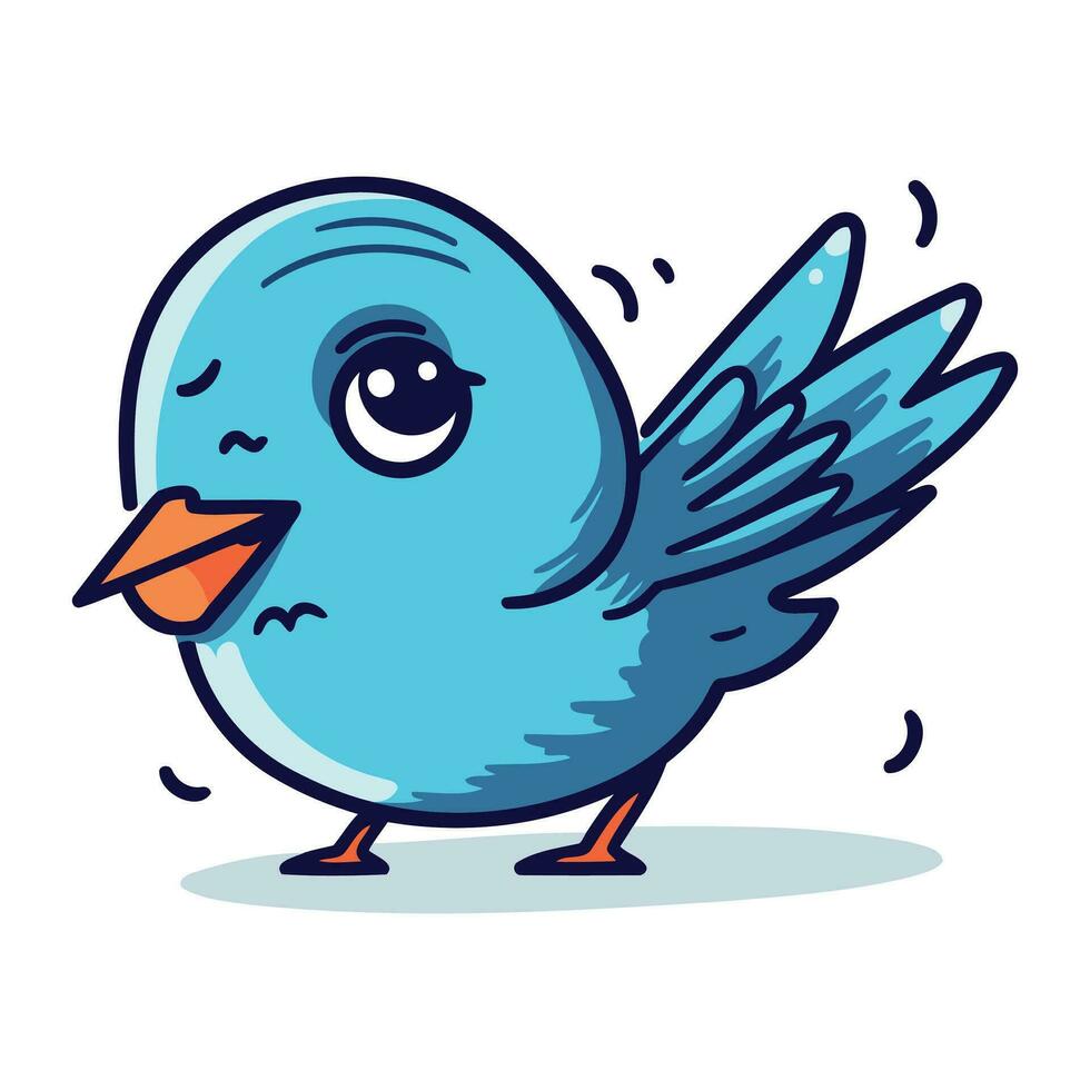 carino blu uccello cartone animato carattere. vettore illustrazione isolato su bianca sfondo.