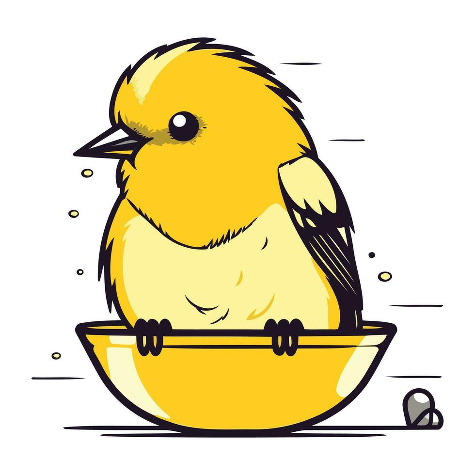 carino poco uccello seduta nel un' ciotola di acqua. vettore illustrazione.