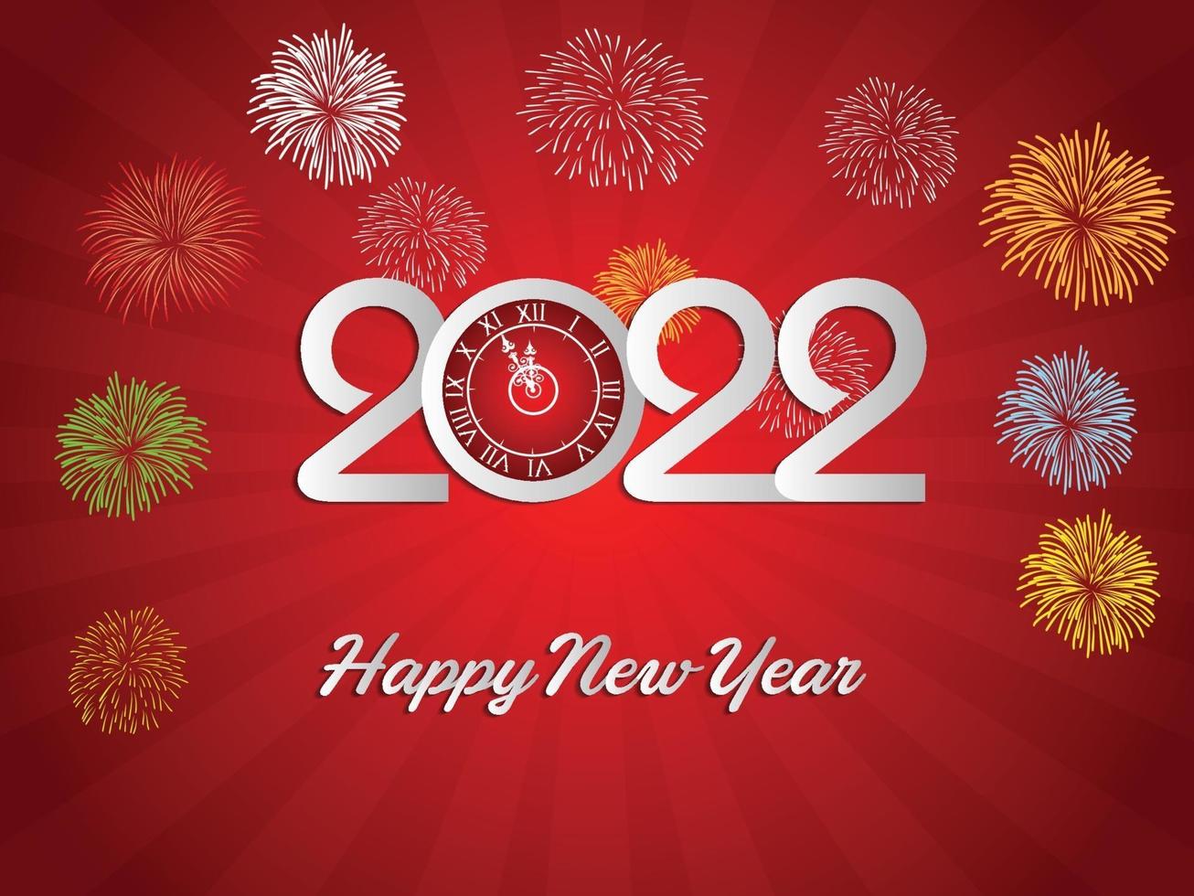 felice anno nuovo 2022 con sfondi di fuochi d'artificio vettore