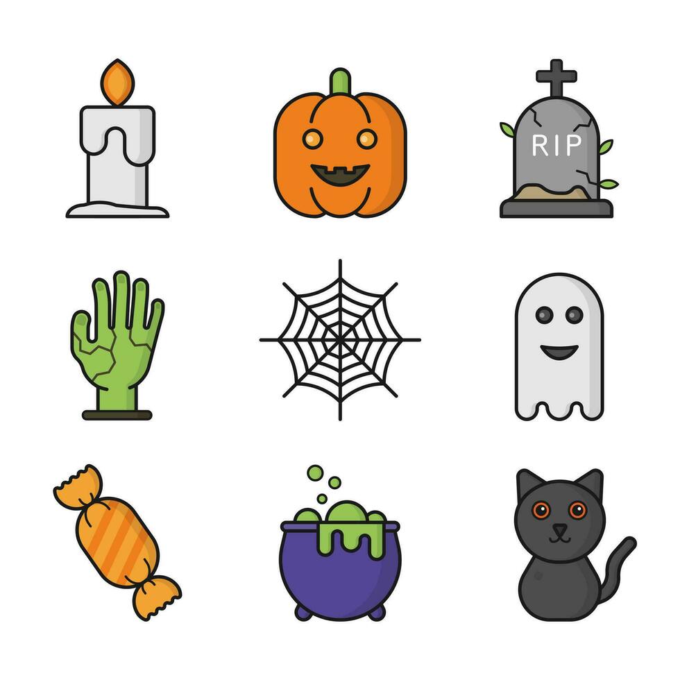 Halloween icone impostato su bianca sfondo. semplice vettore illustrazione elemento e icone