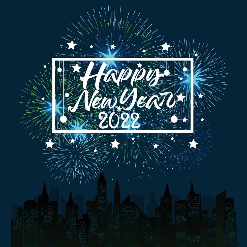 felice anno nuovo 2022 con fuochi d'artificio che esplodono vettore