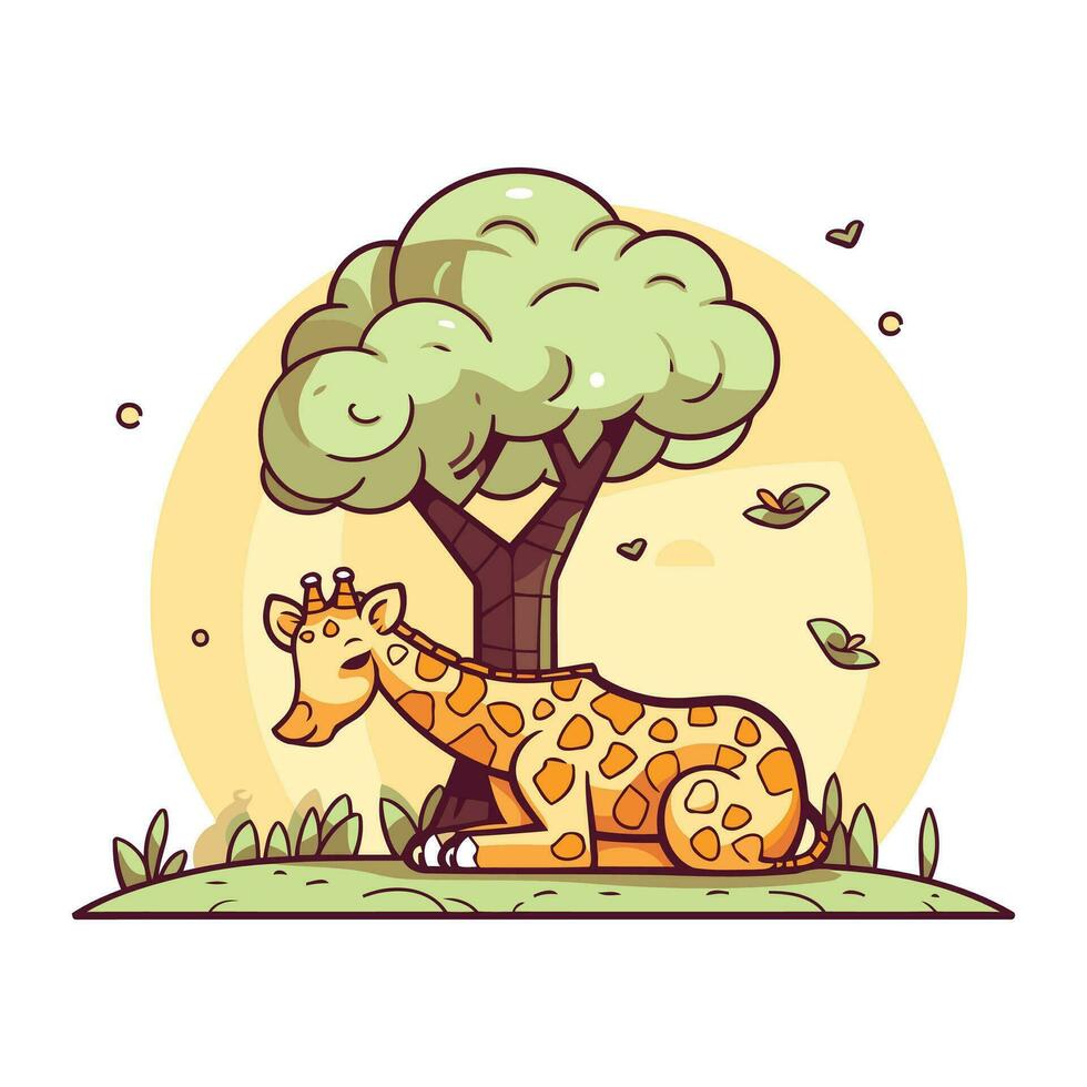 cartone animato giraffa con albero. vettore illustrazione di selvaggio animale.