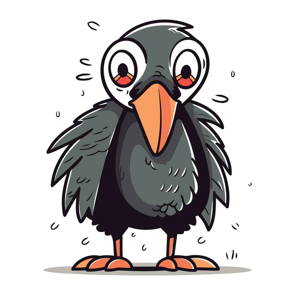 carino cartone animato nero corvo isolato su bianca sfondo. vettore illustrazione.