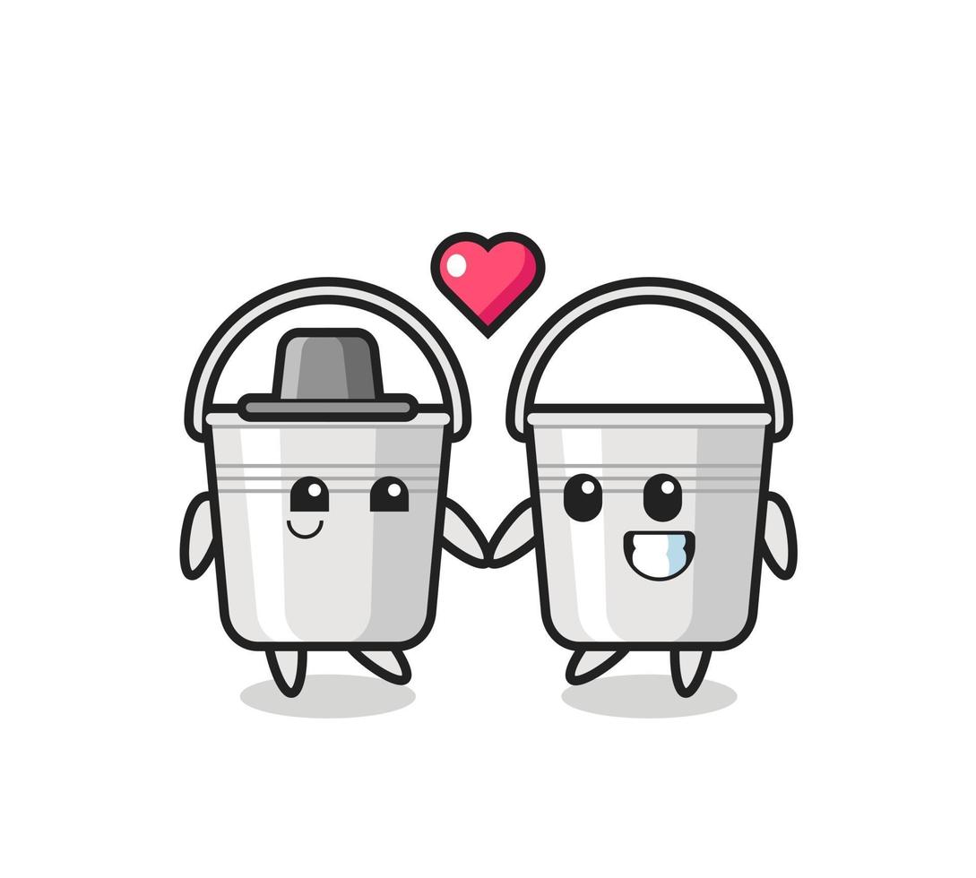 secchio di metallo personaggio dei cartoni animati coppia con gesto di innamoramento vettore