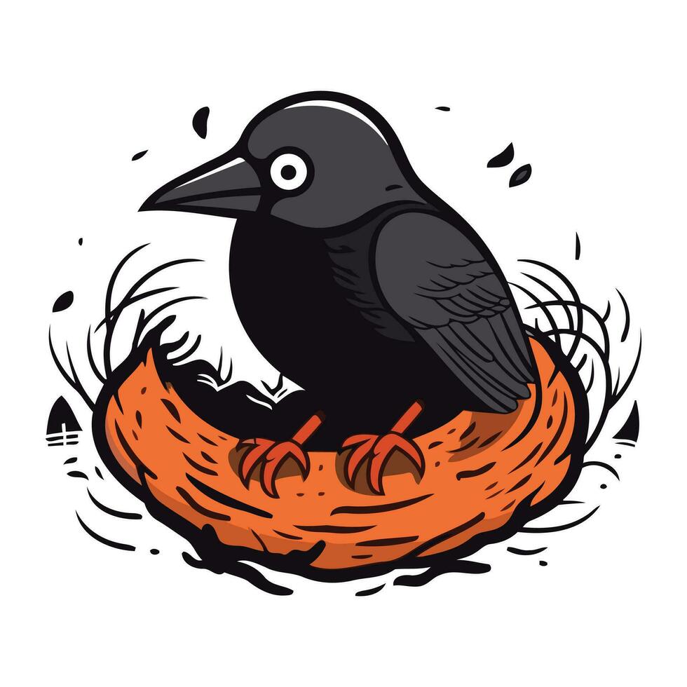corvo nel nido. vettore illustrazione di un' uccello nel il nido.