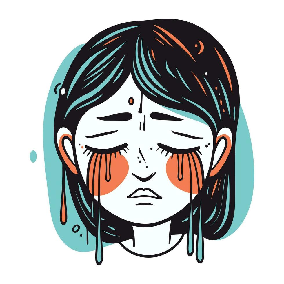 triste ragazza con lacrime nel sua occhi. vettore illustrazione nel schizzo stile.