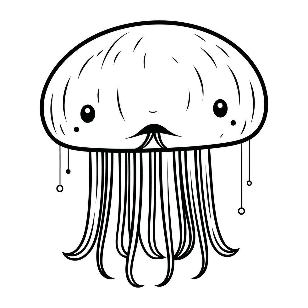 carino Medusa animale cartone animato vettore illustrazione grafico design nel nero e bianca