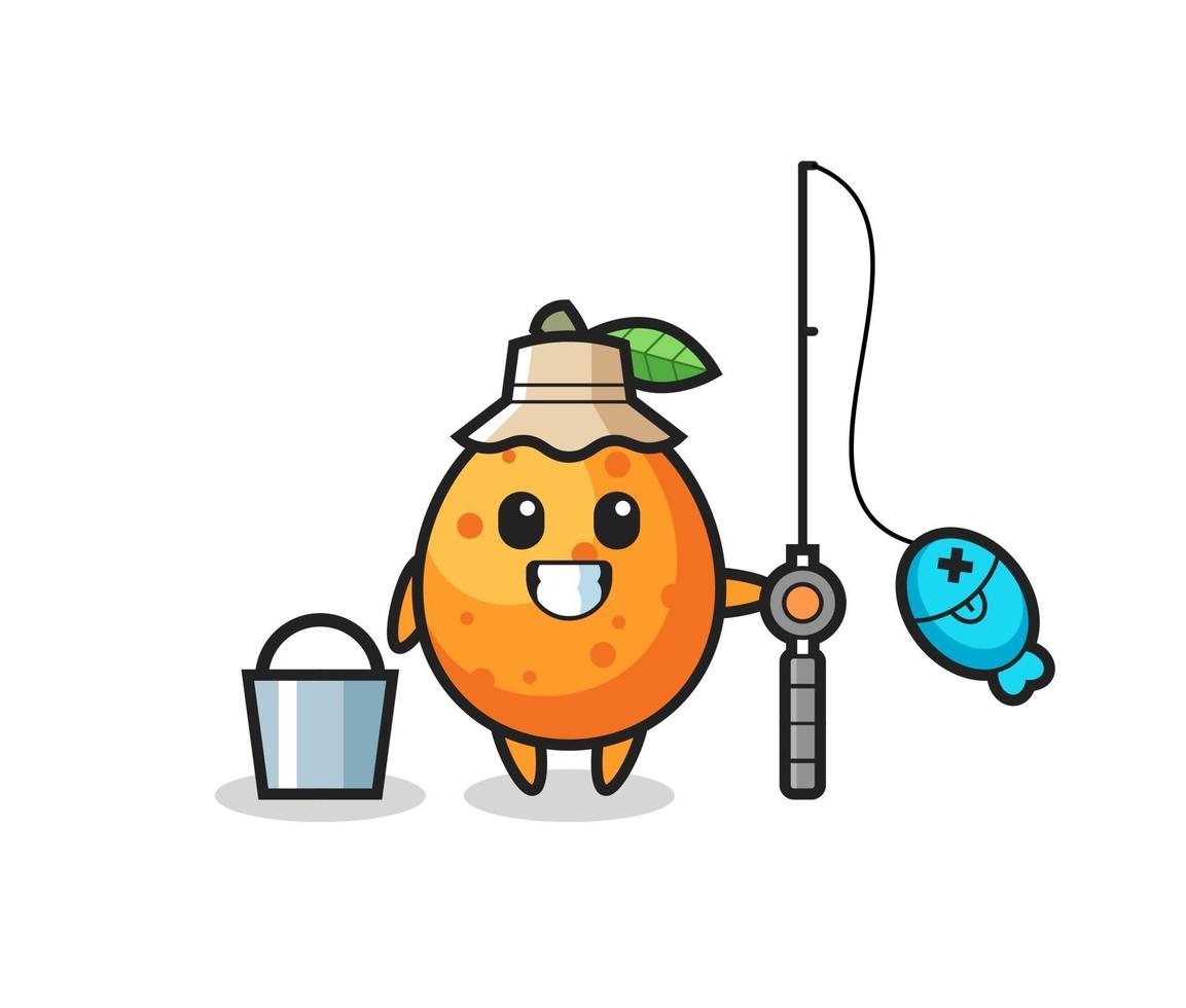 personaggio mascotte di kumquat come pescatore vettore