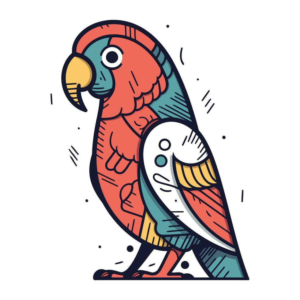 pappagallo uccello. mano disegnato vettore illustrazione nel cartone animato stile. isolato su bianca sfondo.