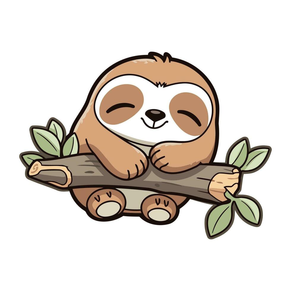carino cartone animato bradipo seduta su un' tronco d'albero. vettore illustrazione.