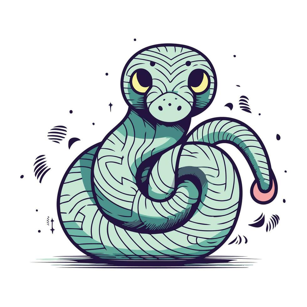 carino cartone animato serpente. vettore illustrazione di un' serpente. mano disegnato serpente.