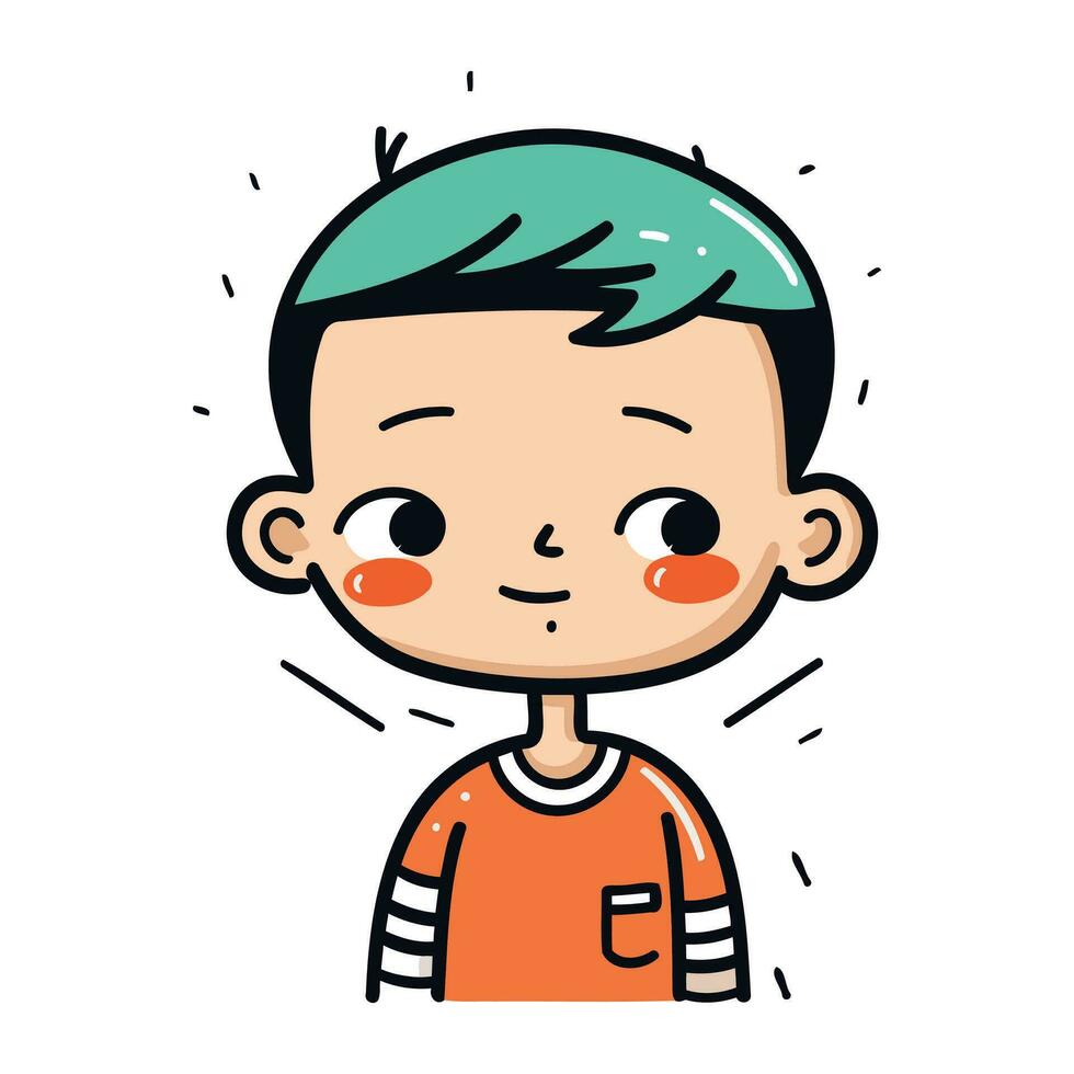 carino cartone animato ragazzo con verde capelli e blu occhi. vettore illustrazione.