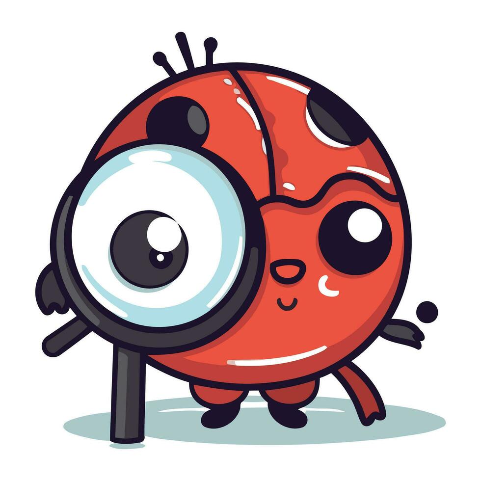 coccinella con ingrandimento bicchiere. carino cartone animato personaggio vettore illustrazione.