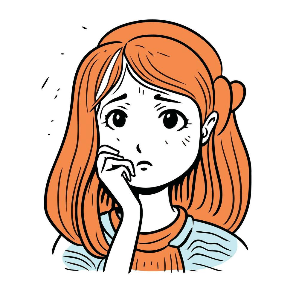 vettore illustrazione di un' rosso dai capelli ragazza con un' triste espressione.