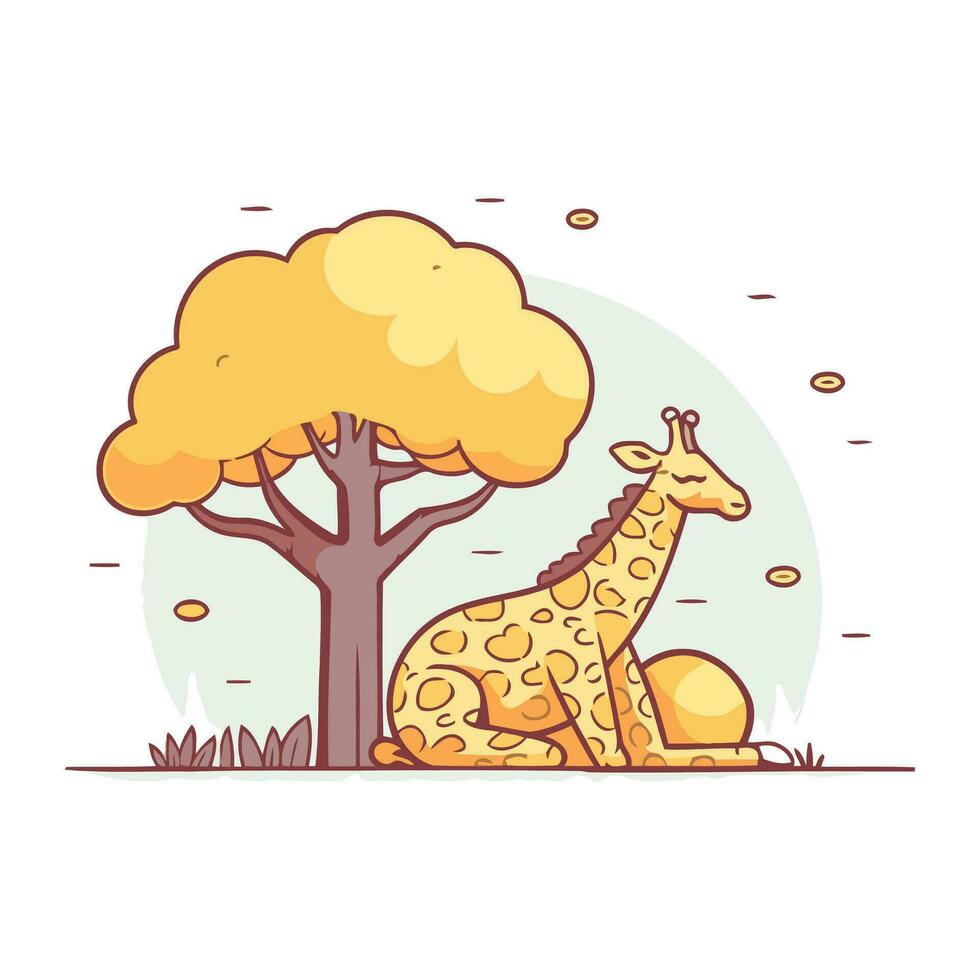 giraffa seduta sotto un' albero. vettore illustrazione nel cartone animato stile.