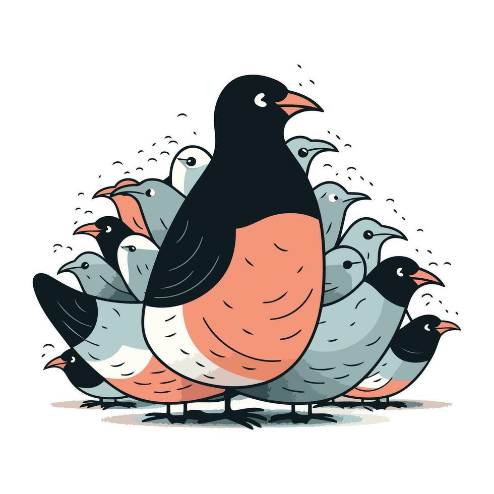 vettore illustrazione di un' gregge di nero e rosso uccelli su un' bianca sfondo