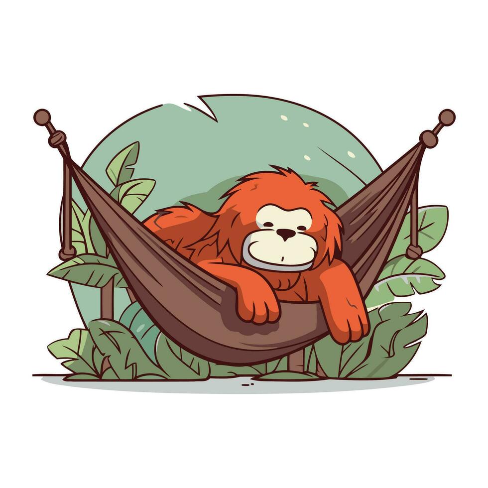 orangutan seduta nel un' amaca. cartone animato vettore illustrazione.