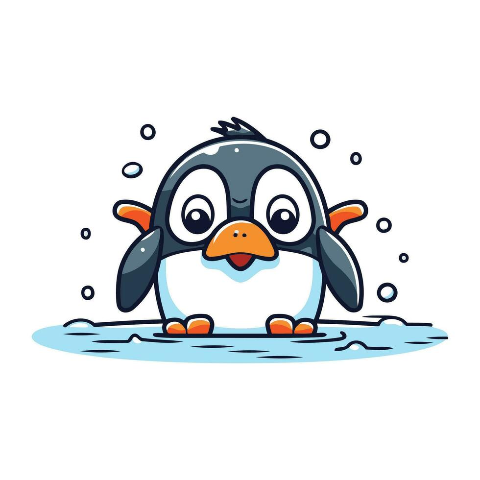 carino cartone animato pinguino nuoto nel il acqua. vettore illustrazione.