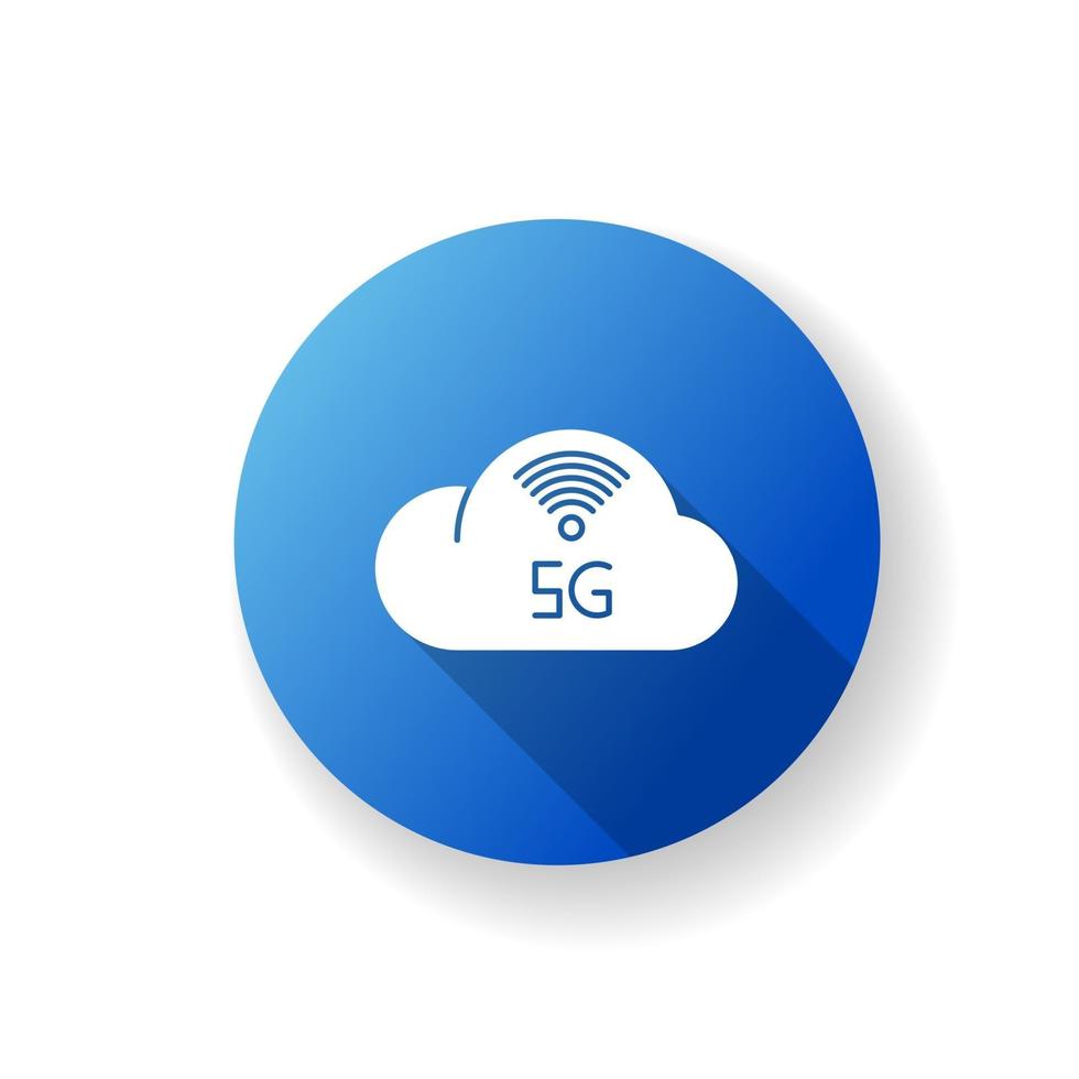 Icona del glifo con ombra lunga design piatto blu servizio cloud 5g vettore