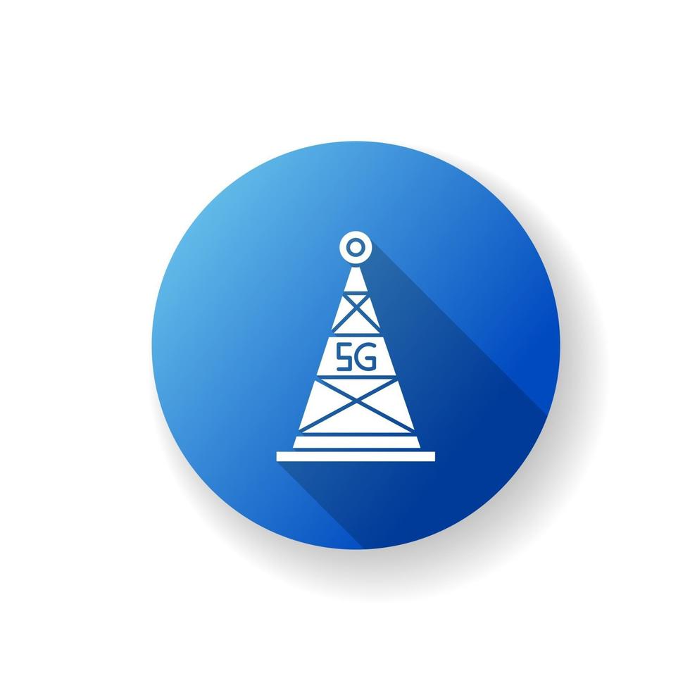 Icona del glifo con ombra lunga design piatto blu torre cellulare 5g vettore