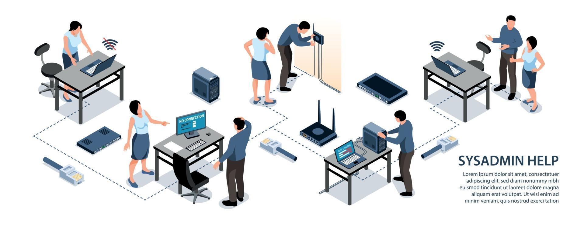 infografica isometrica sysadmin vettore