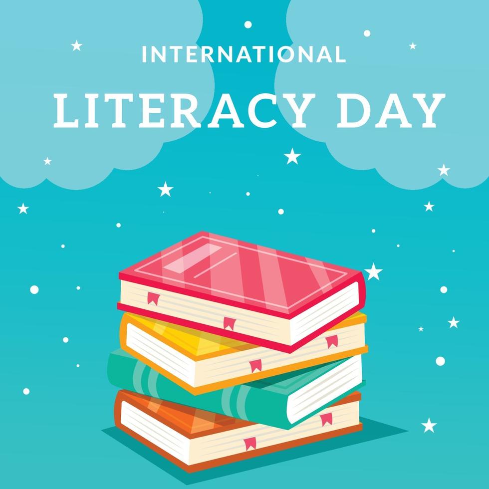 giornata internazionale dell'alfabetizzazione con illustrazione di libri vettore