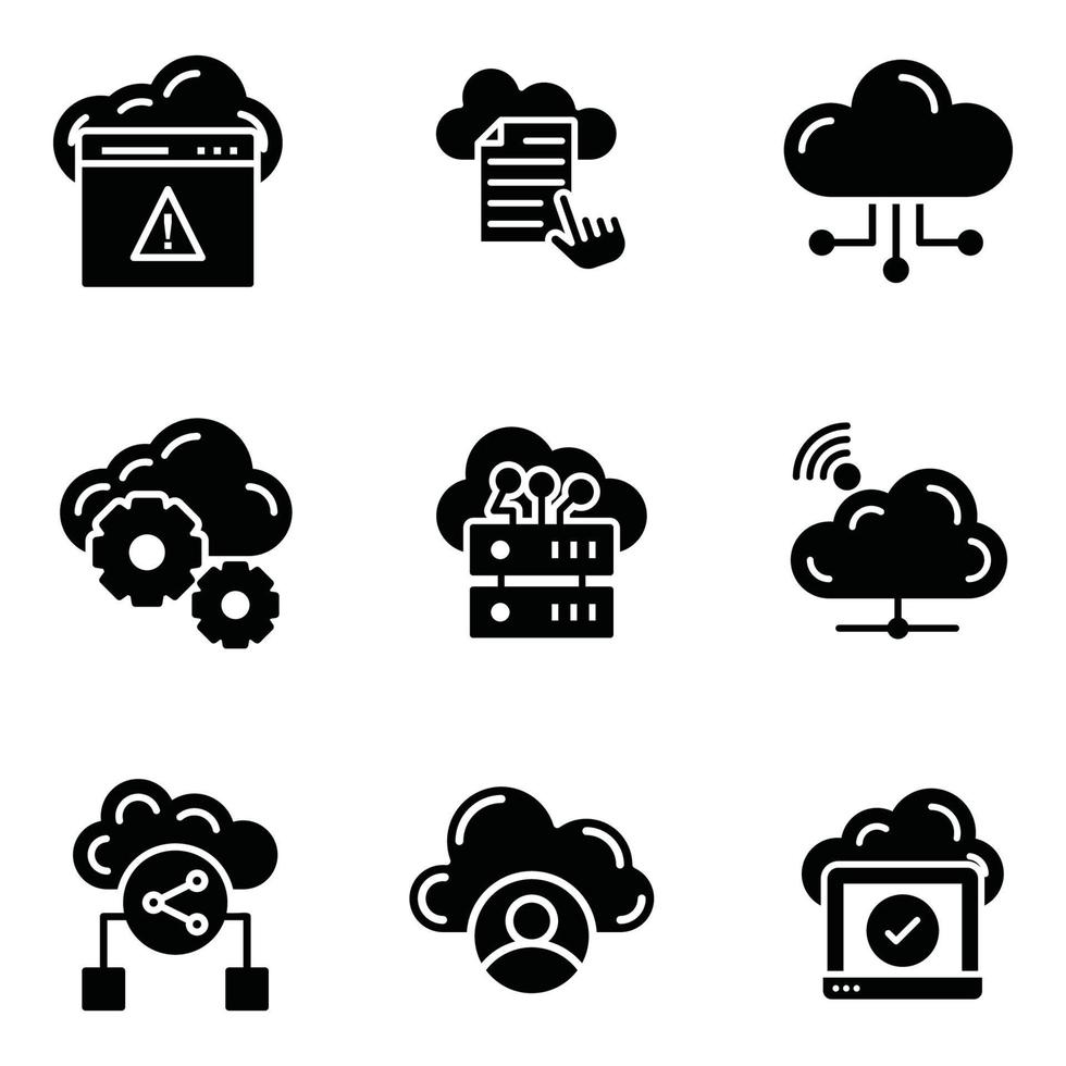 set di icone glifi cloud computing vettore