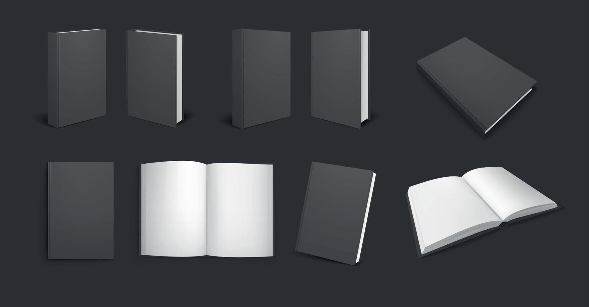 set di mockup di libri neri vettore