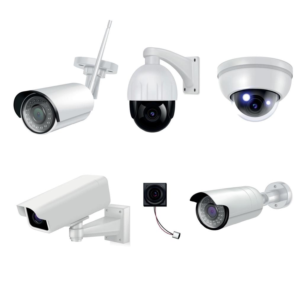 set di icone realistiche di telecamere di sicurezza di videosorveglianza vettore
