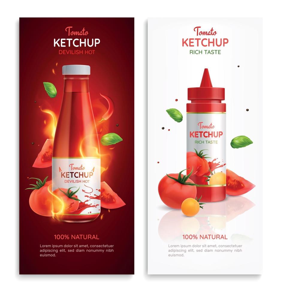 set di banner di ketchup di pomodoro vettore