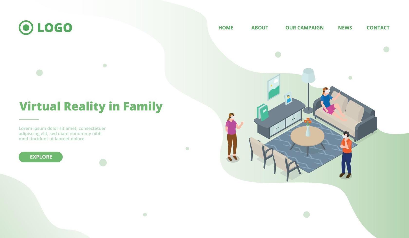 vr famiglia di realtà virtuale che gioca per il modello di sito web vettore