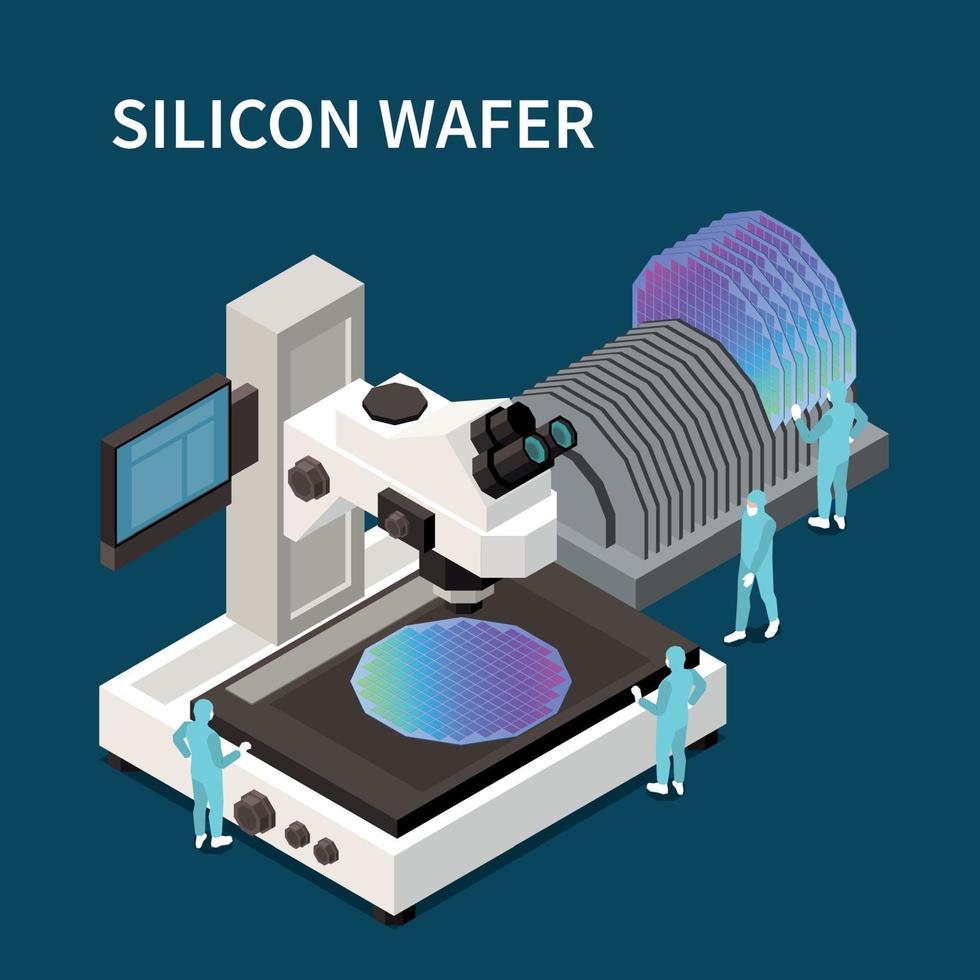 composizione isometrica del wafer di silicio vettore