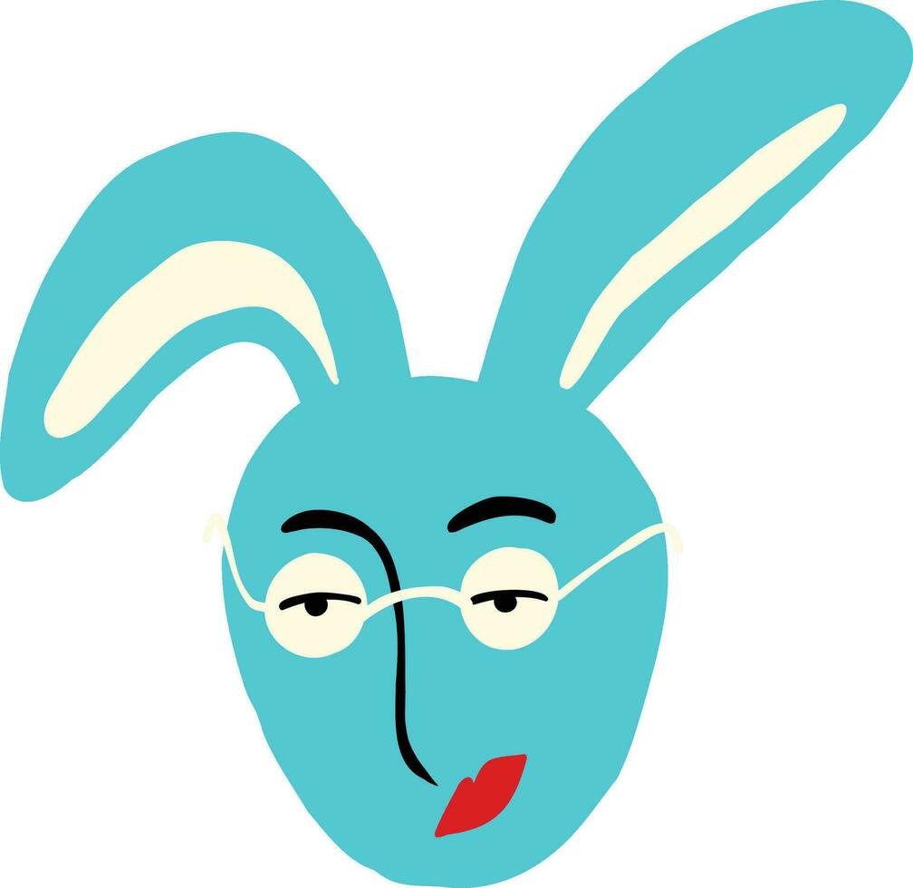 strano blu coniglietto nel occhiali. moderno mano disegnato cartone animato illustrazione di uccello nel scarabocchio stile vettore