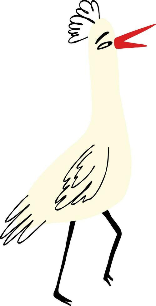 comico bello cicogna uccello. moderno mano disegnato cartone animato illustrazione nel scarabocchio stile vettore