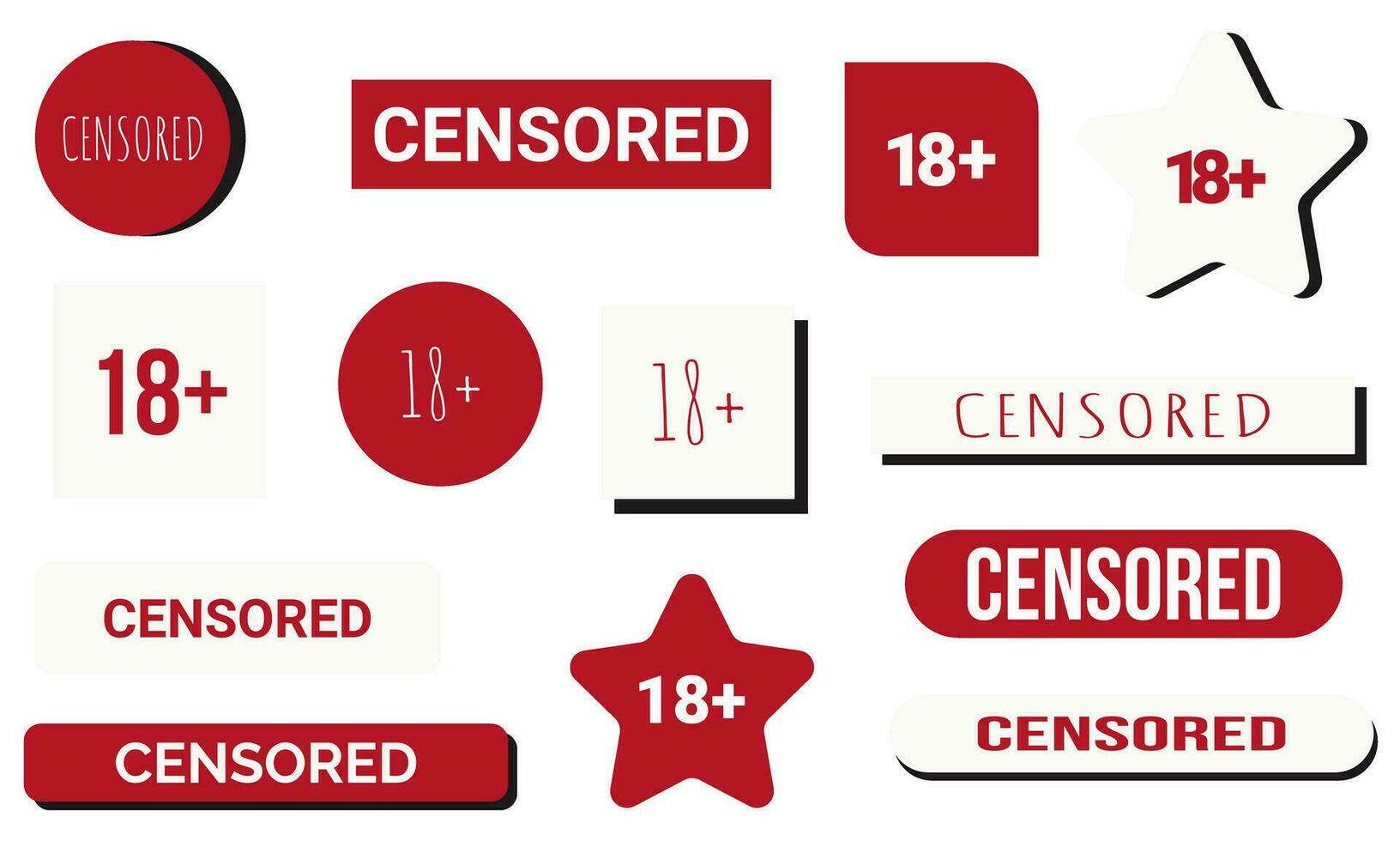 censurato segni elementi impostare, 18 più. molti diverso variazioni, simboli e segni, censura. rosso e bianca censurato concetto. vettore illustrazioni.