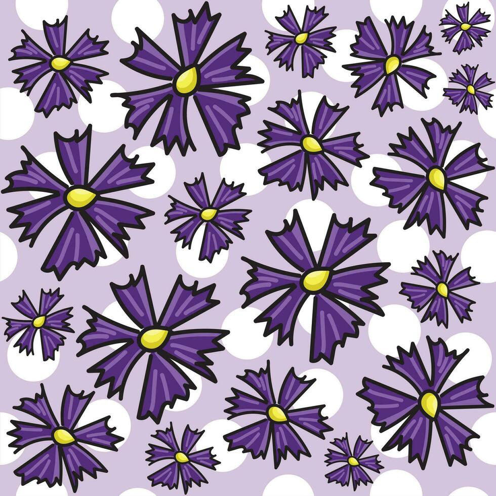 floreale senza soluzione di continuità modello con viola fiori su pastello viola sfondo vettore illustrazione.